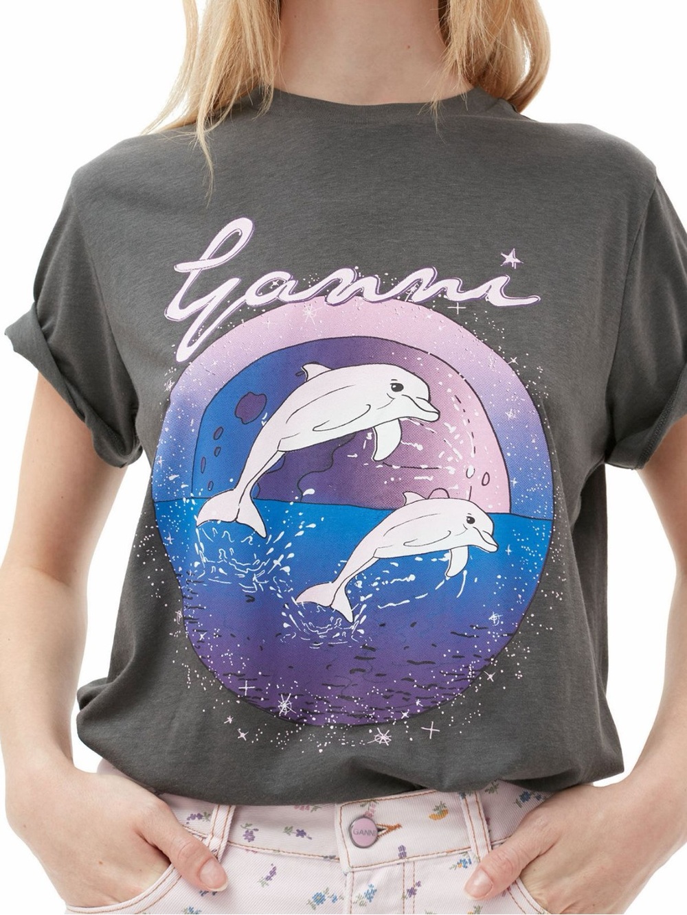 Ganni Charcoal Dolphin Tshirt Large EUC